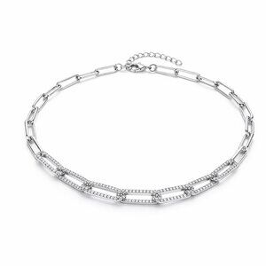 Austrian Crystal Paperclip Necklace Silvertone 20 to 22 Inches